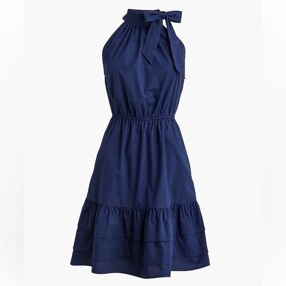 NWT J CREW Factory Poplin halter-neck mini dress in navy blue - Picture 3 of 5